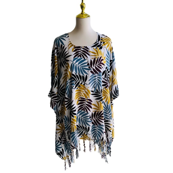 0075/ Leaves Pattern Poncho, Kimono Poncho - Picture 6 of 8